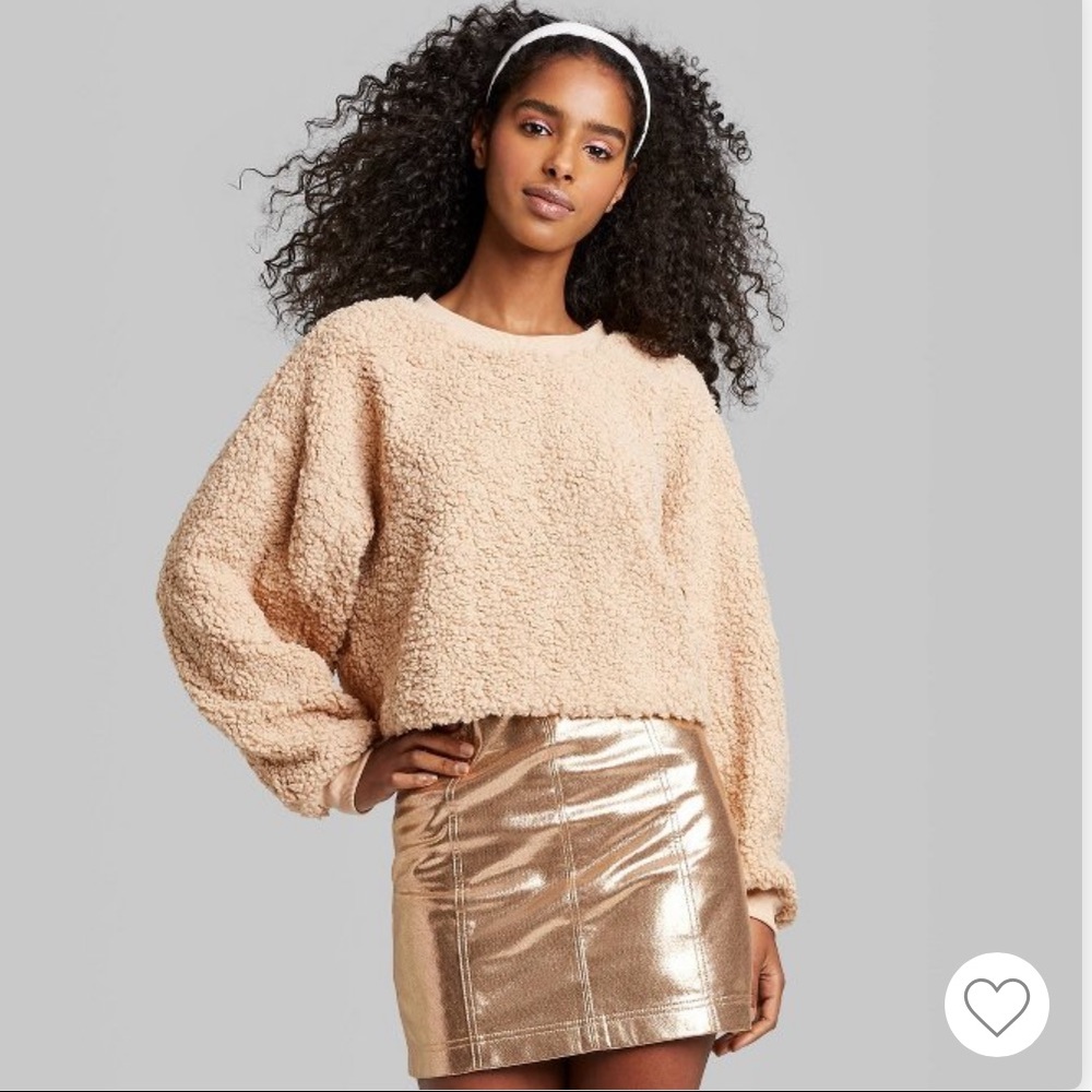 Faux Fur Sherpa Cropped Crewneck Lounge Sweatshirt